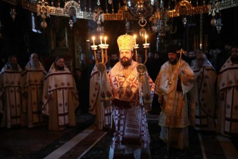 31 грудня 2017 р., Літургія в соборному храмі Ватопедського монастиря в свято св. Модеста